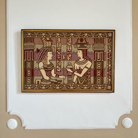 Vintage French Wall Panel in Silk and Rayon with Egyptian Figured Royalty Framed - Picture 1 of 5